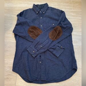 J. Crew Dark Blue Shirt with Brown Elbow Accents